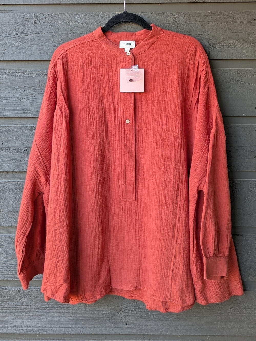 NWT Noflik Oversized Popover Blouse Drop Shoulders Size Large Rust Orange